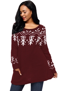 BY27720-3 Burgundy A-line Casual Fit Christmas Fashion Sweater